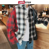 LAPPSTER camicia nera da uomo Patchwork manica lunga 2021 camicie Hip-Hop giapponesi da uomo Streetwear camicia da uomo in cotone nero di design