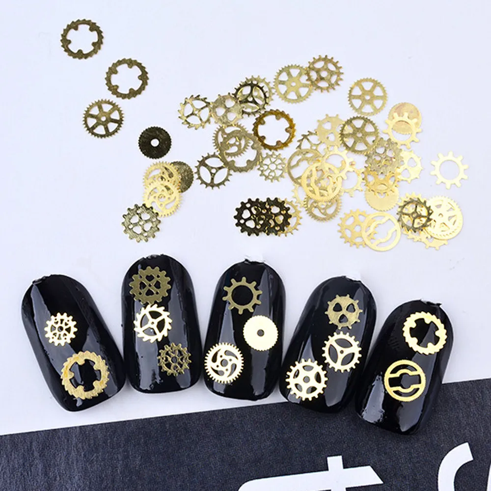 

New 1 Box 3D Gold Metal Nail Stickers Nail Art Decoration In Wheel Manicure Tool de30de26