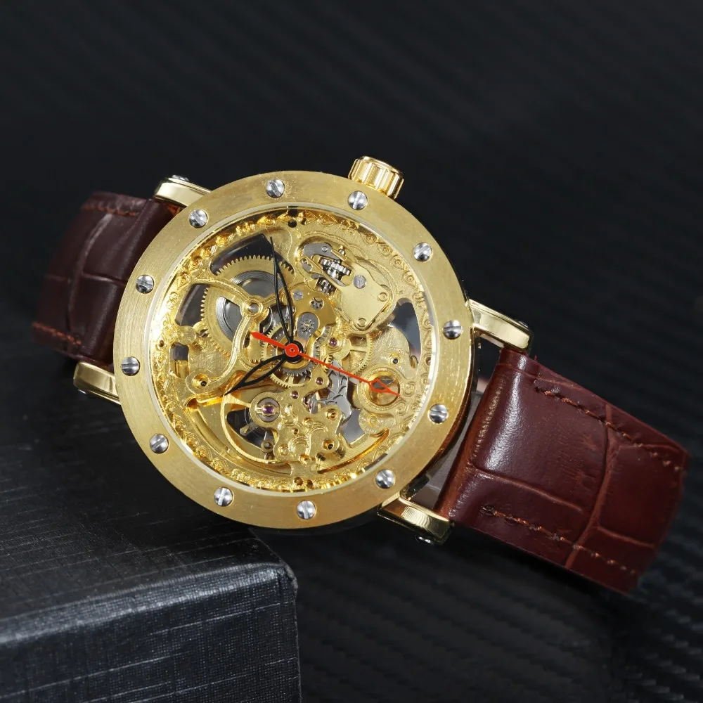 

FORSINING Royal Golden Auto Mechanical Watch Men Skeleton Carved Dial Top Brand Luxury Genuine Leather Wristwatches for Man 2018