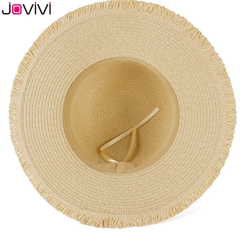 Jovivi Новый 1 pc Для женщин женские Солнцезащитные пляжные шляпы Широкий Бант края соломенная широкополая шляпа складывающаяся Кепка шляпа от