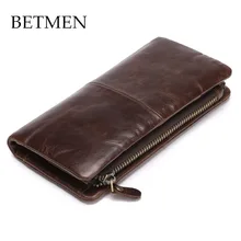 BETMEN Luxury Vintage Genuine Leather Wallet Long Men Wallets Casual Purse Brand