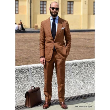 

2018 Formal Business Mens Suit Jacket Blazer Men Groom Three Pieces Slim Fit brown Clothing suits Button Wedding terno masculino
