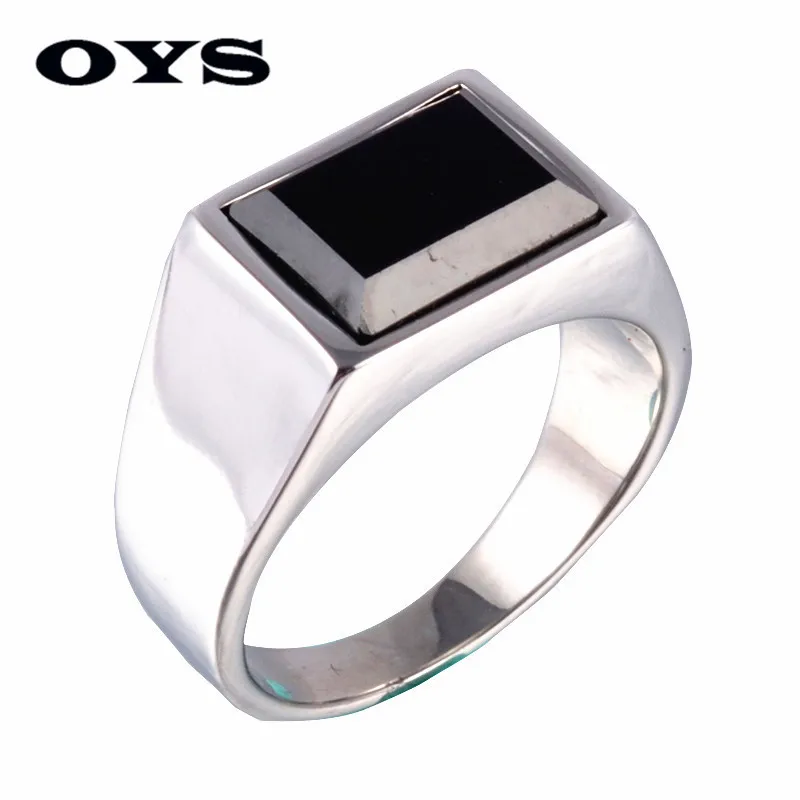 High Quality Titanium Steel Finger Rings Simple Square Black Agate Wedding Engagement Rings Free Shipping