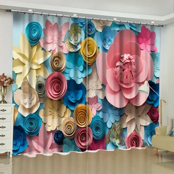 

3d Embossed Flowers Printed Curtains Home Decor High Quality Blackout Darkening Drapes Window Cortinas Custom for Living Room