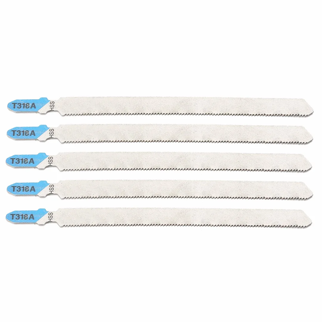 5pcs T318A Saw Blade Set HCS Curved Extra Long Jigsaw Blades 132mm Length Mayitr for Metal Cutting Metalworking Tools
