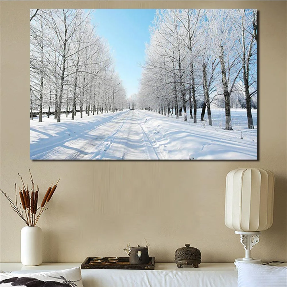 

Natural Landscape Canvas Painting Snow Scene Picture Printed on Canvas Modern Winter Scenery Wall Art Poster for Living Room