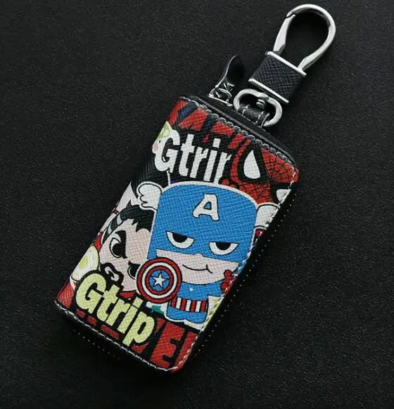 New Car Key Bag Special offer Cartoon Marvel Car Key Case Cover Multi Function Key Case For Most Car - Color Name: as photo