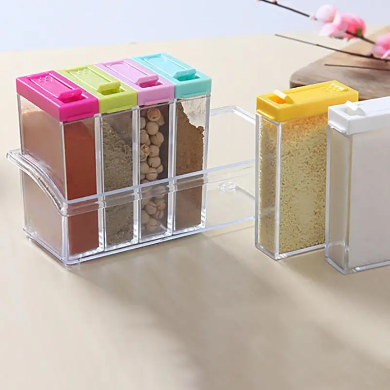 1pcs Spice Jar Seasoning Box 6Pcs/Set Kitchen Spice Storage Bottle Jars Transparent PP Salt Pepper Cumin Powder Box Tool