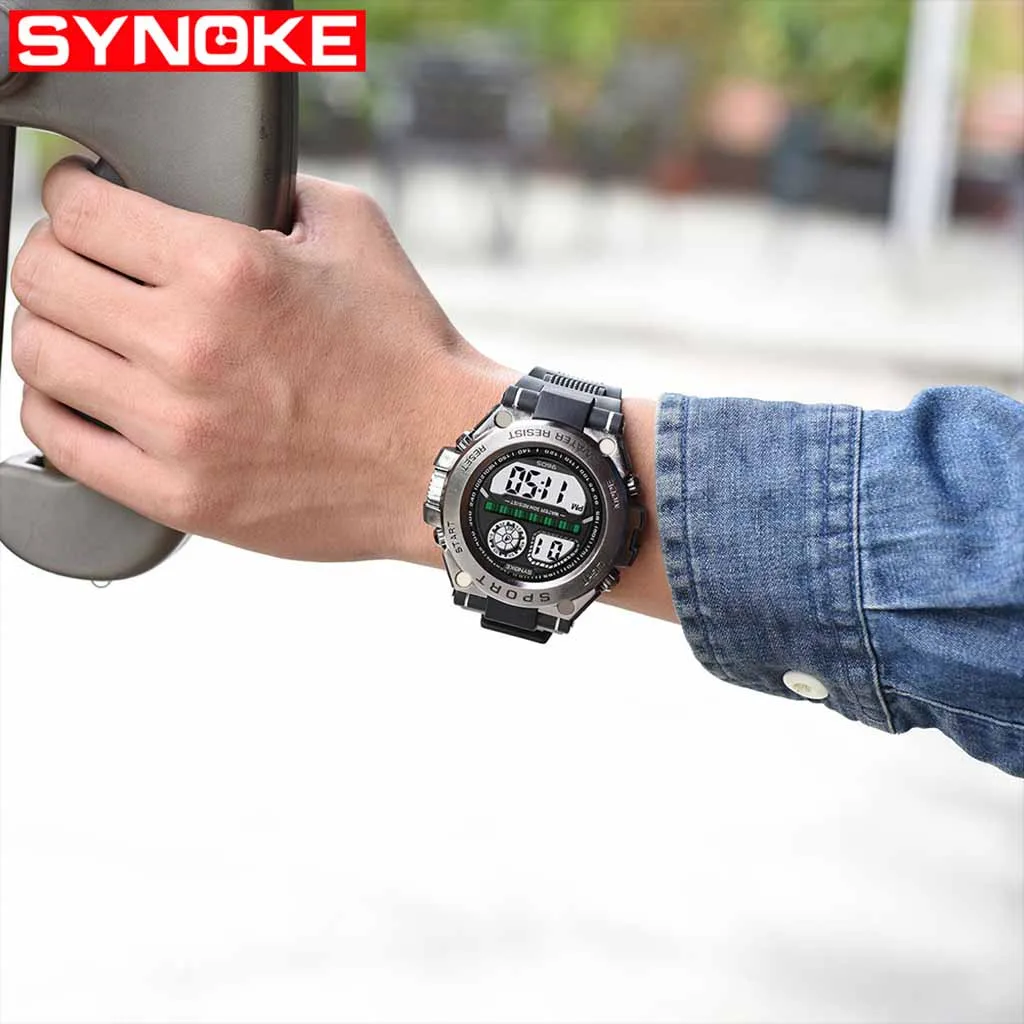 Новинка, цифровые часы SYNOKE, трендовые мужские анти-осенние спортивные часы с большим экраном, многофункциональные светящиеся электронные часы Relogio