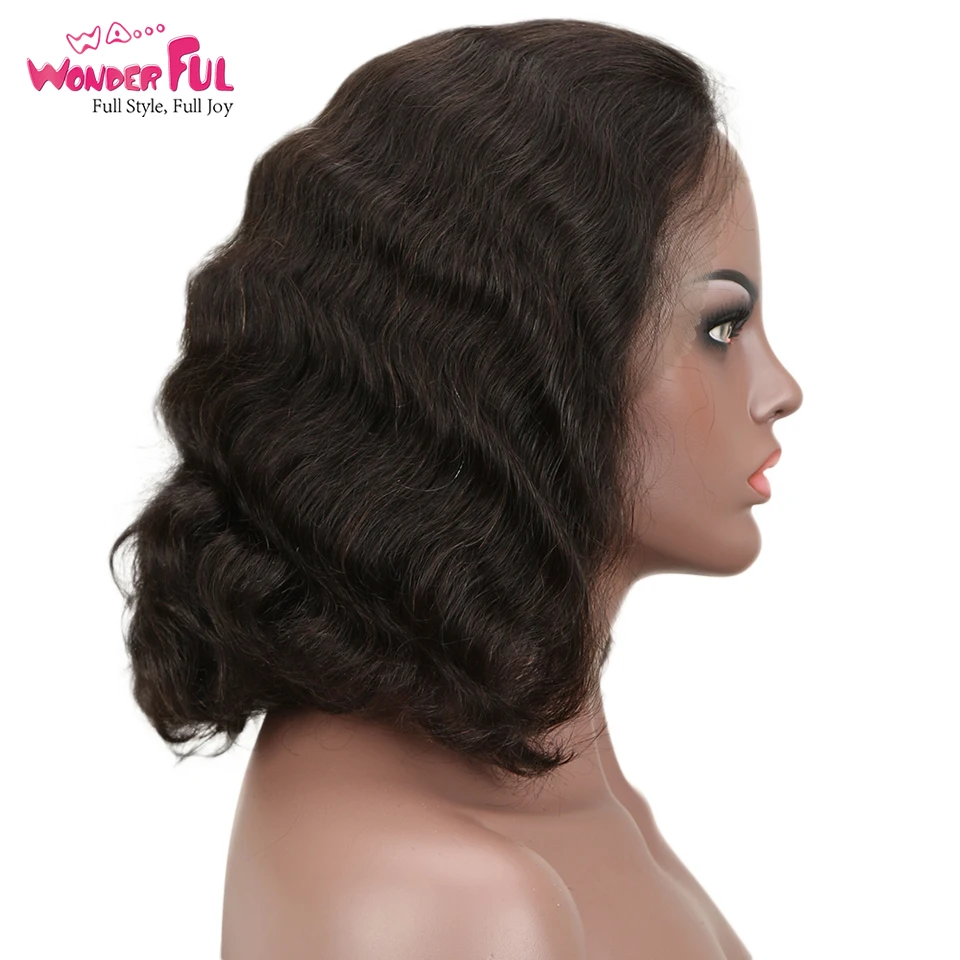 WA прекрасные вьющиеся Волосы remy парик индийский короткие Синтетические волосы на кружеве натуральные волосы парики для Для женщин