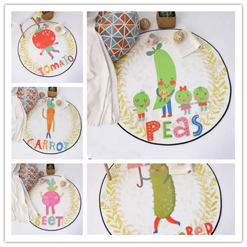 Круглые ковры с принтом овощей для гостиной, милые коврики для детской комнаты, детские коврики для ванной, нескользящие коврики/R