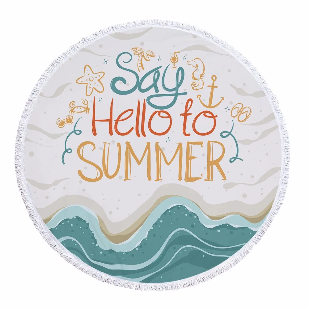 

Say Hello to Summer Large Microfiber Coconut tree Printed Round Beach Towels With Tassel Bath Towels blanket Mat 150cm toallas