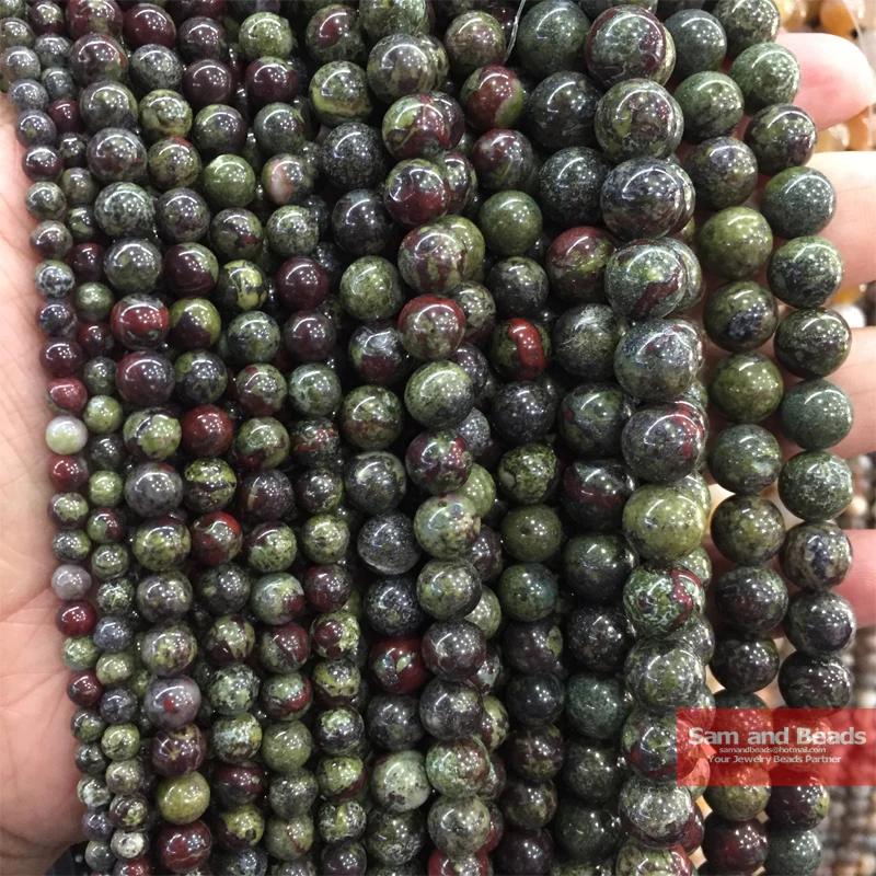 

Natural Dragon Bloodstone Round Beads 6 8 10 12mm Pick Size For Diy Bracelet Necklace DBB21