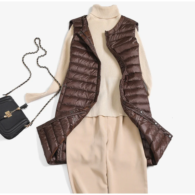 Women Ultra Light Down Vest 2018 Autumn Winter Slim Long Waistcoat Jacket Female Sleeveless Warm Down Coat Vests Dropshipping