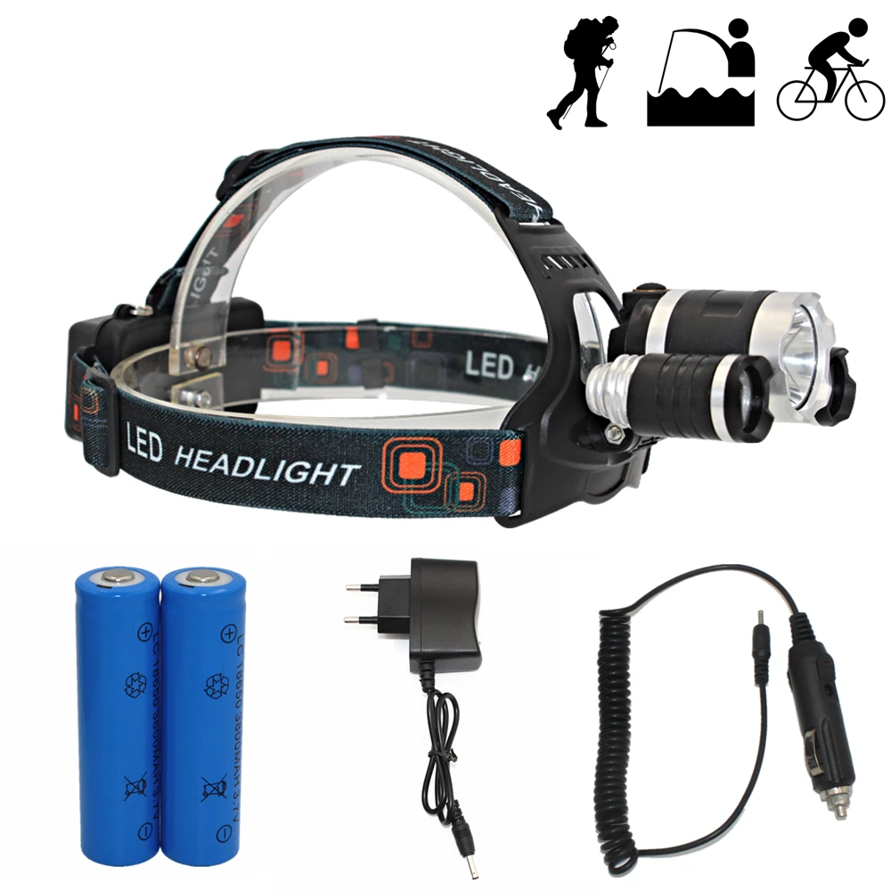 

LED Headlamp 3 LED White Red Light Headlight 4 Mode Light Rechargeable Head Lamp + 18650 Battery + AC/Car Charger