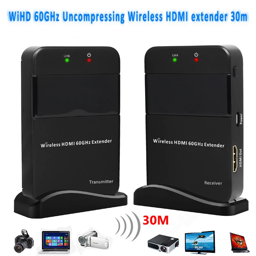 Full HD 1080P 3D Wireless HDMI Extender 60GHz 30M 98ft TV Audio Video Sender Transmitter + Receiver WIHD HDCP 2.0 LPCM HD 7.1CH