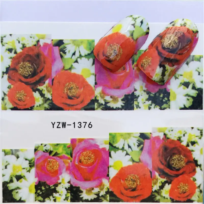 1 лист сердце/перо/цветок/животное вода наклейка для ногтей переводная наклейка для DIY маникюрные украшения - Цвет: YZW-1376
