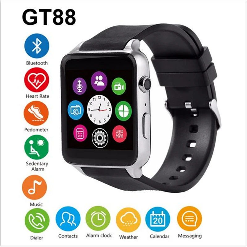 

100%Original Smart watch GT88 Heart Rate Camera NFC Bluetooth waterproof SIM Card For IOS /huawei xiaomi samsung pk apple watch