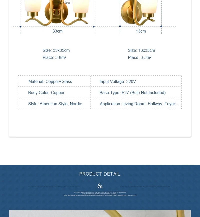 American Style Double Heads Copper H35cm Wall Lamp Bedroom Bedside Lamp Simple Nordic Wall Lights For Living Room Restaurant Hotel (15)