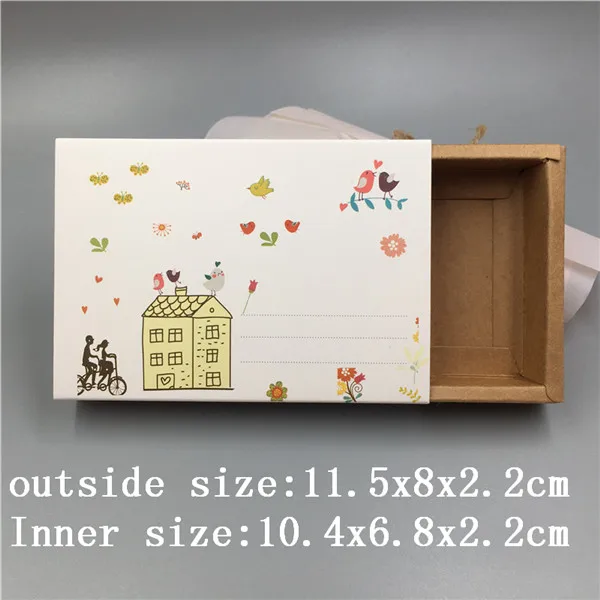 10 pcs various sizes of vintage kraft paper drawers a variety of patterns design wedding candy / chocolate / cookie box - Цвет: 11.5x8x2.2cm