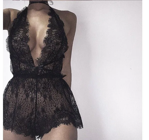 

erotic lingerie nightwear Backless Deep V Neck Lace Lingerie bondage sleepwear charming enticement eyelash lace underwear