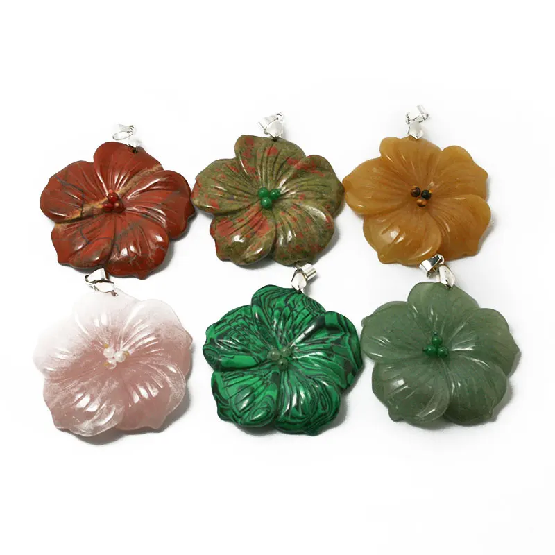 

High Quality Size 48mm Natural Necklaces Gem Stone Rose Flower Charm Pendant For Women Fashion Jewelry DIY Making