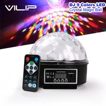 DJ 9 Color LED Sound Activated Party Light Rotating Laser Projector Lamp DMX Control Crystal Magic Ball Disco Light Strobe TOY H