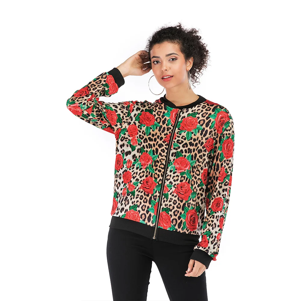 astounding Leopard Gold Stamping Bomber Jacket Women Summer Plus Size Zipper Long Sleeve Coat Female 2019 Shor