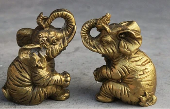 

Chinese Brass Carve Elephant Auspicious Animal Decorate Statue Statuette Pair