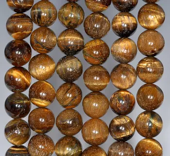 

10mm Golden Tiger Eye Gemstone Hawk Eye Grade AB Round Loose Beads 15.5 inch Full Strand (90186204-738)