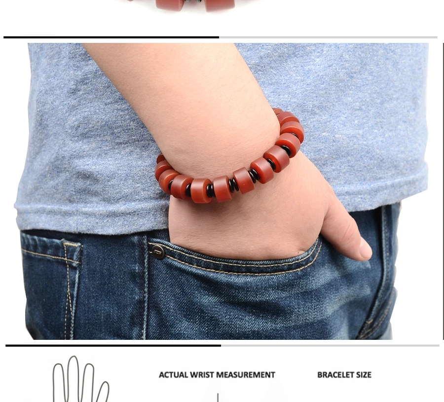 DZI Jewelry Red Stone round Natural agat bead Elastic Bracelets Charm Men's Bracelet Daily accessories Fashion present For him (4)