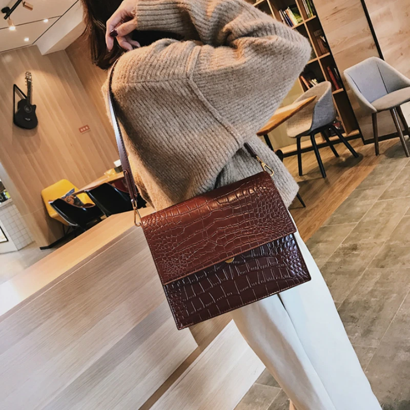 

Fashion Simple Women's Messenger Bag Designer Handbag 2018 New Quality PU Leather Shoulder Bag Tote bag Alligator Crossbody Bags