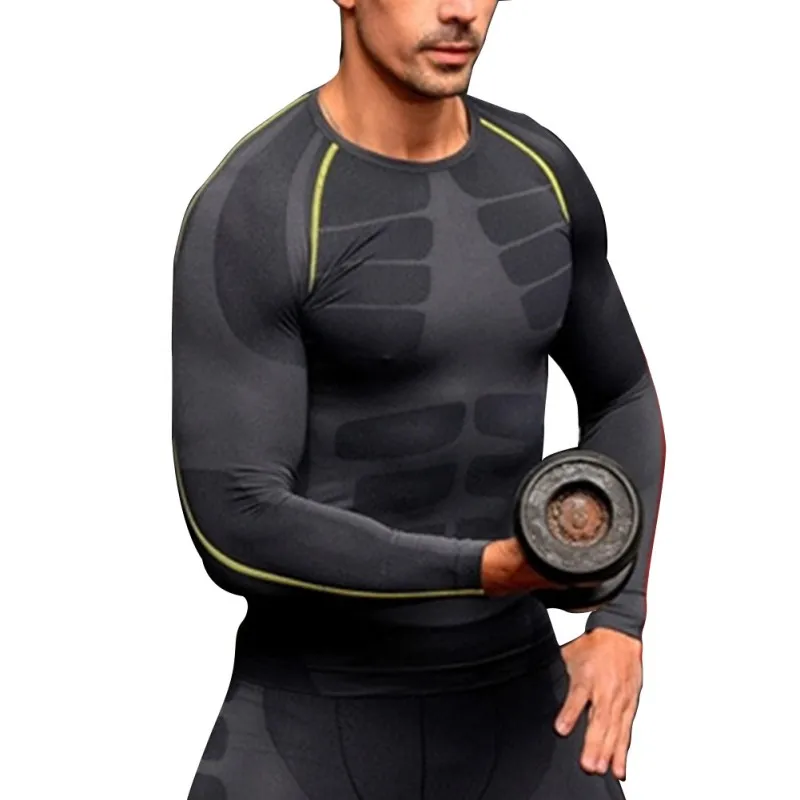 Мужские компрессионные базовый слой с длинным рукавом Спортивные Рубашки для фитнеса и спортзала Топы M-XL