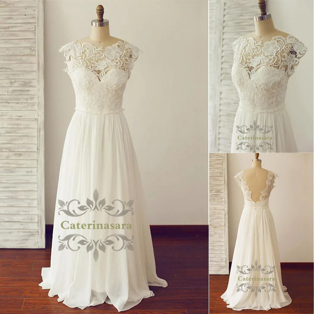 Good Quality Lace And Chiffon Sheath Wedding Gowns Light Weight