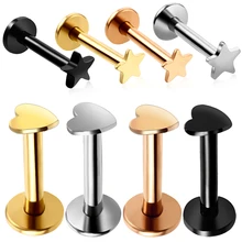 1 ADET Çelik Içten Dişli Kalp Yıldız Logo Labret Damızlık Dudak Yüzük Renkli Kulak Kıkırdak Tragus Helix Piercing Seksi Takı 16g