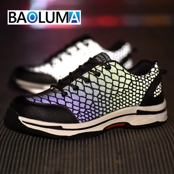 

Unisex Safety Work Boots Steel Toe Anti-smashing Fashion Construction Sneakers Chameleon Luminous Reflective Glare Sneakers35-48