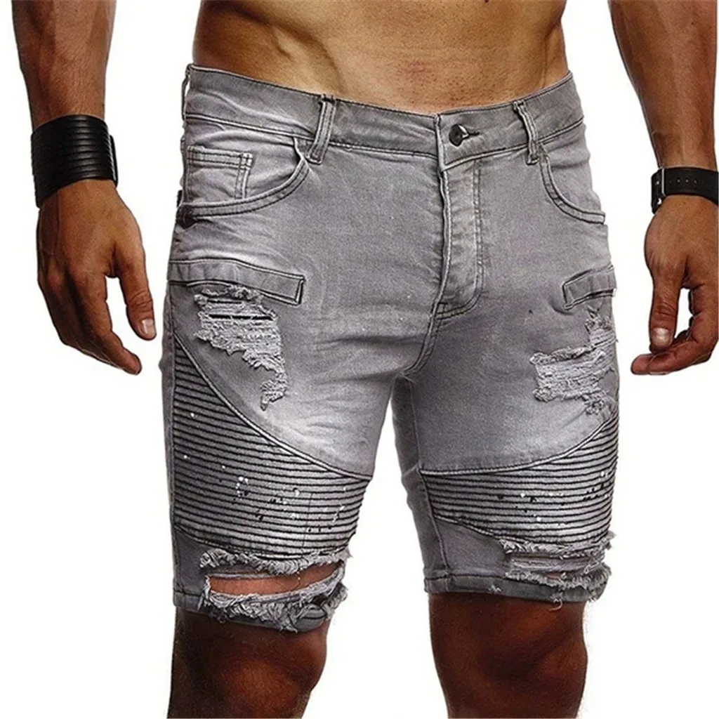 Новые мужские летние короткие джинсы мужские шорты скейт плиссированные Harlan модные джинсы 6,24 - Цвет: Gray