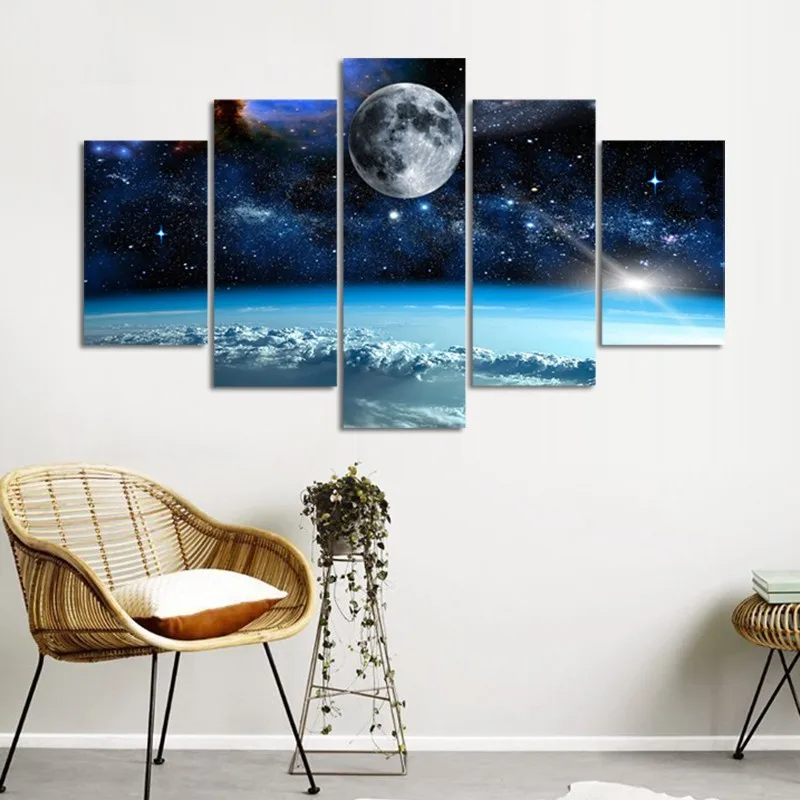 5 панелей без рамки Wal Art космическая Вселенная пейзаж Масляные картины печать на холсте настенное искусство художественные картины Домашний декор