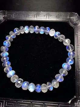 

free shipping Natural Moonstone Strong Blue Light Crystal Cut Beads Bracelet 7mm AAAA