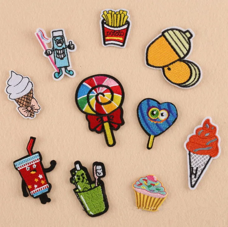 

CPAM Shipping 10 pcs cupcake candy lollipop tooth brush embroidered fabric patches iron on hotfix sew on clothing hat bag badge