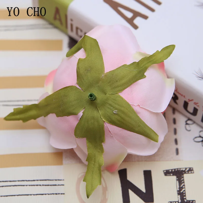 YO CHO Artificial Flower Head Pink Rose Yellow Peonies Silk Flowers Red Artificial Flower Heads Wedding Decor Big Flower Heads 03