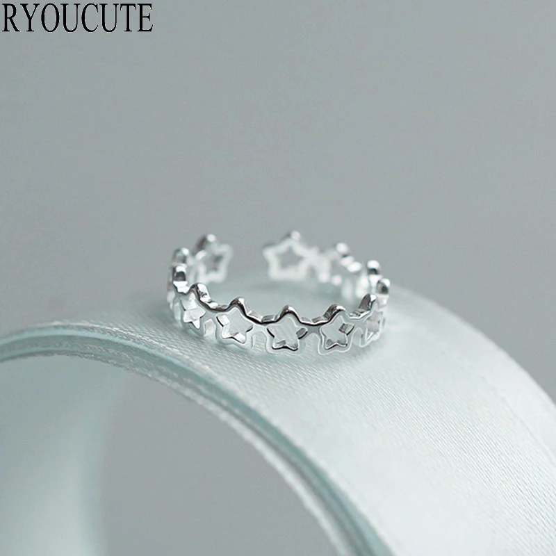 

Korean New 925 Sterling Silver Star Rings for Women Adjustable Size Rings Fashion Wedding Jewelry