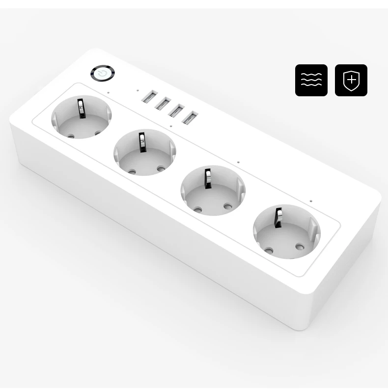 ASEER EU Smart Wifi Power Strip 16A,4 USB Port Surge Protector Multiple Power Sockets 3450W,Work with Alexa Google Home IFTTT