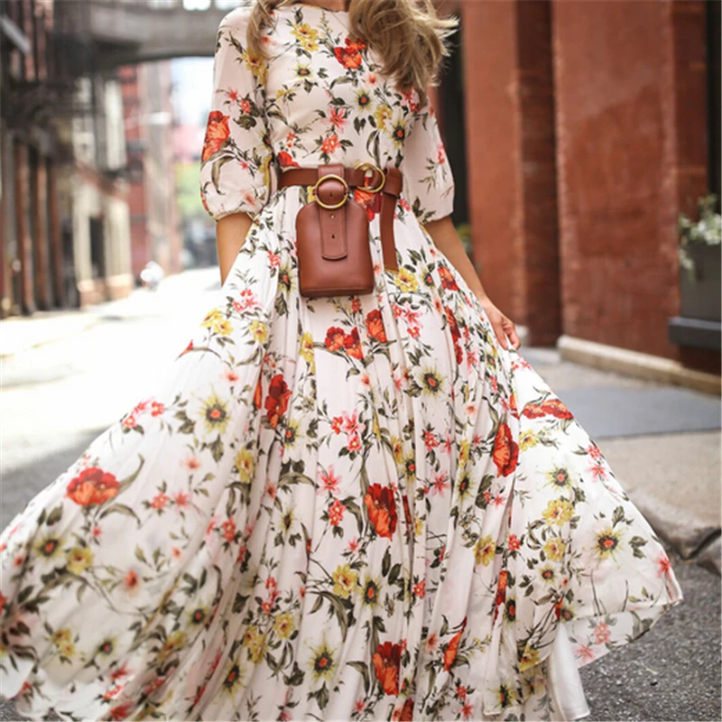 Vestido largo bohemio de verano mujer, ropa de para fiesta, Media manga, Floral|Vestidos| - AliExpress