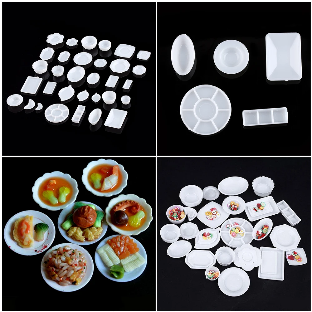 

Hot 33 Pcs/Set Mini Dinnerware Set New Miniature 1/12 Scale Dollhouse Tableware Kitchen Plastic Plates Toy Doll Accessories