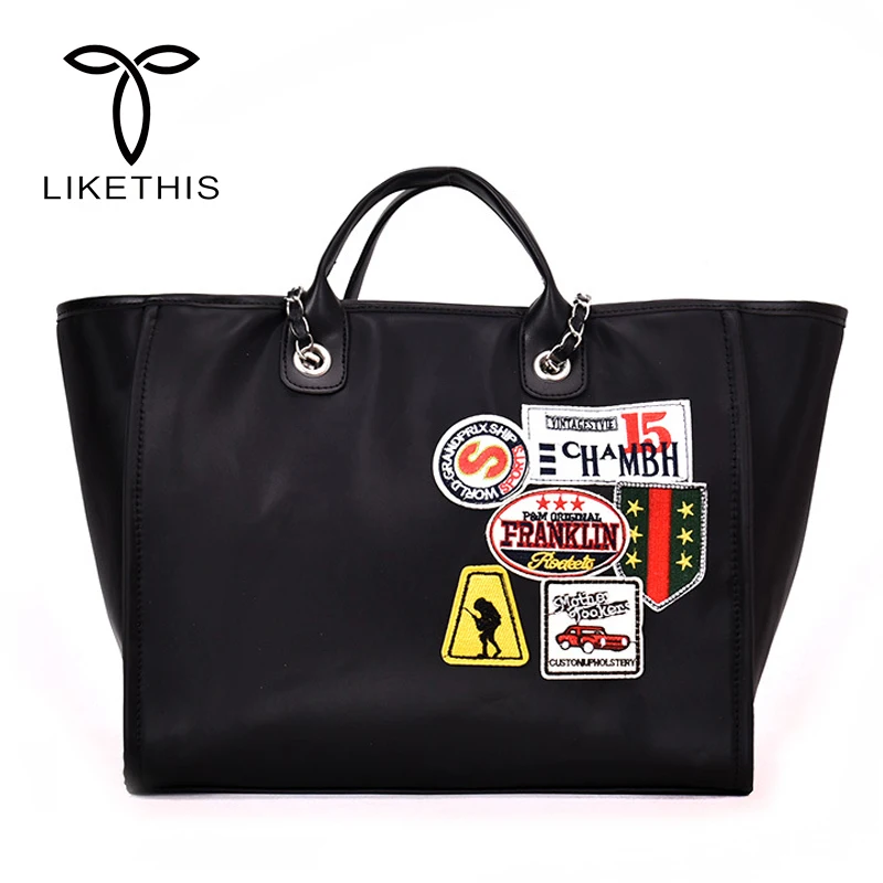 

Luxury Oxford Leisure Trend Shoulder Bag Embroidery Badge Bag Ladies Large Capacity Casual Tote Handbag Chain Bolsos 093-301