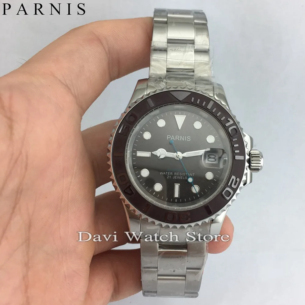 

New 41mm Parnis Ceramic Bezel Coffee Dial Staniless Steel case Automatic Movement Watch