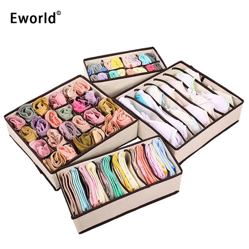 

Eworld Hot Sell Non-Woven Fabric Foldable Divider Home Storage Box Cell Case Necktie Socks Underwear Bra Organizer Container Set