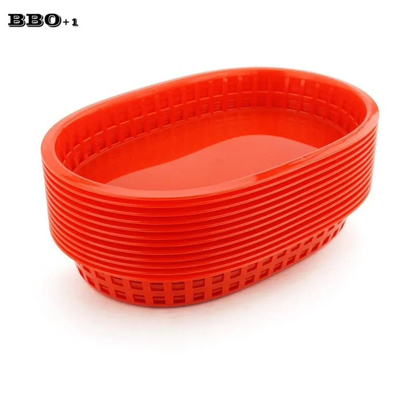 10.5'' Red Plastic Dinner Plates Serving Platter Plastic Food Tray