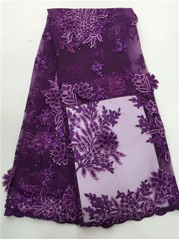 

Purple 3D Flowers Latest African Stone Lace Fabrics High Quality 2018 Nigerian Lace Fabric For Wedding African Lace Fabric C12